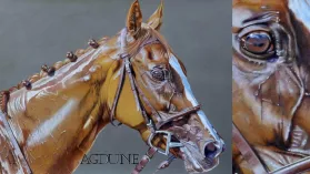 Tableau d'un superbe cheval de course réalisé aux crayons de couleurs