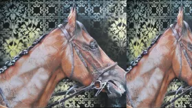 Dessin d'un cheval de course réalisé aux crayons de couleur
