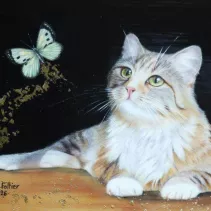 Dessin d'un chat réalisé aux crayons de couleur